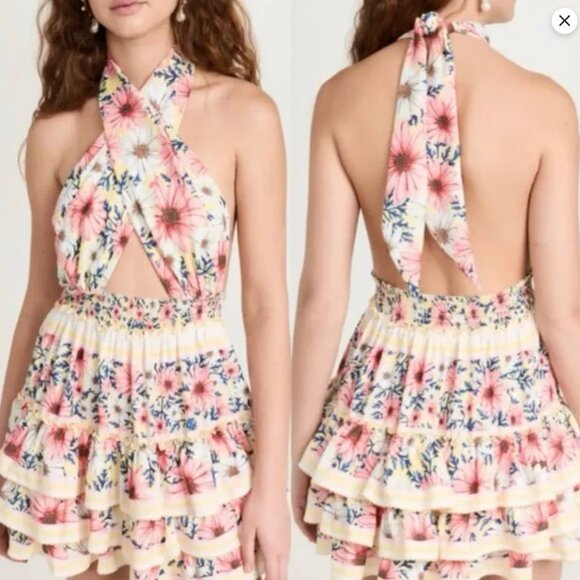 Agua Bendita Maona Ross Floral Mini Dress Size S Handmade Ruffle Cutout Tiered - Picture 1 of 7
